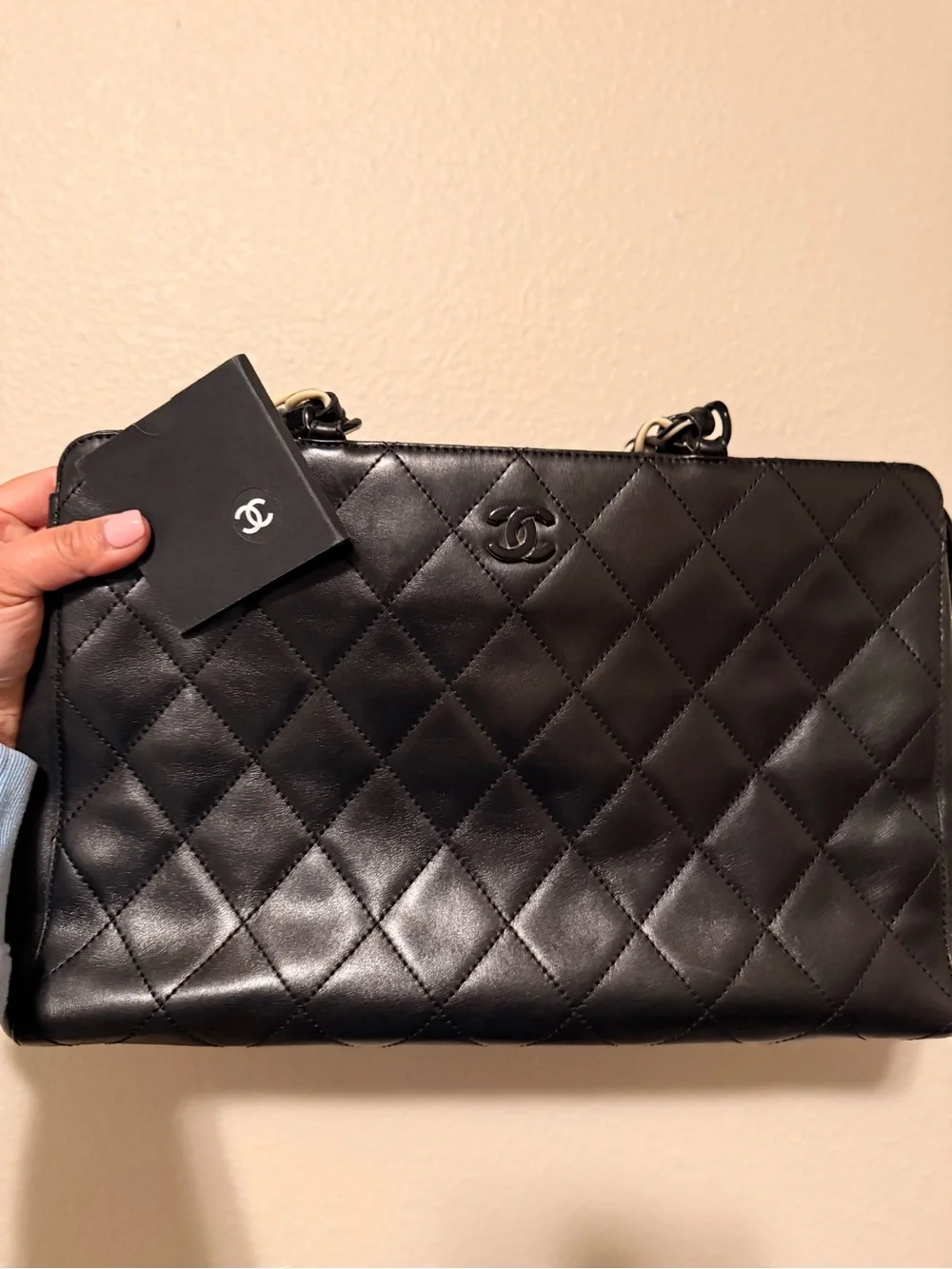 Chanel Lambskin Bekko Chain Large Shoulder Bag Black